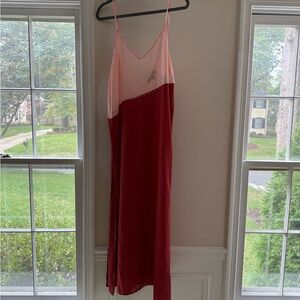 Lulu's Pink and Red V-Neck Sheer Coverup/Dress